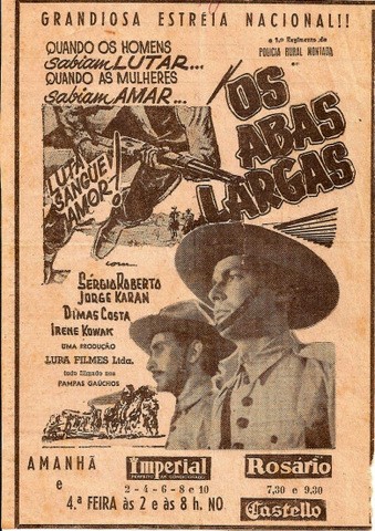 Cartaz do filme Os Abas Largas, onde tem a mistura de fotos e textos que remetem ao mesmo. 