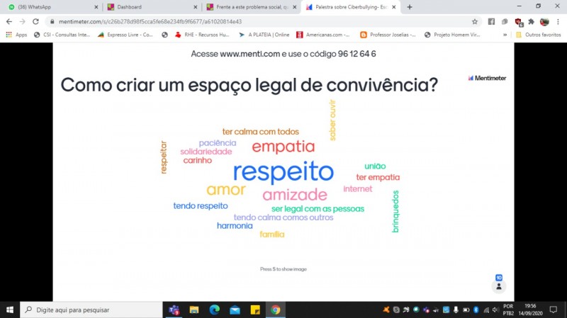varias palavarsa citadas pelos alunos