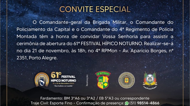 Convite para a cerim&ocirc;nia de abertura do 61&ordm; Festival H&iacute;pico Noturno