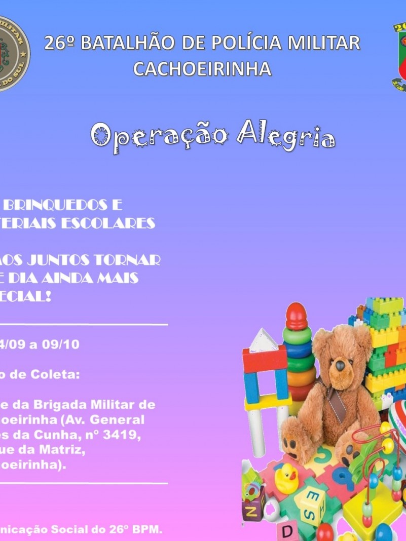 "Opera&ccedil;&atilde;o Alegria" &eacute; lan&ccedil;ada para arrecada&ccedil;&atilde;o de brinquedos e materiais escolares. 